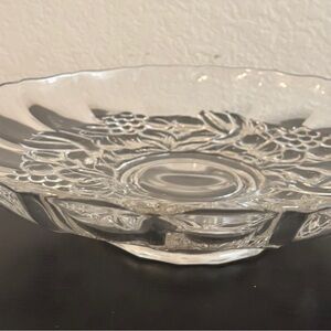 Vtg  Floral Engraved Glass Scalloped Edge Footed Fruit/Candy Dish